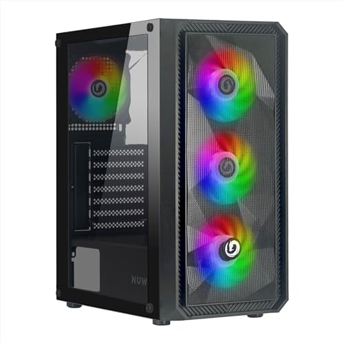 Nuwo Rodan R602 Nero Case ATX per PC Gaming, Supporta E-ATX, 0.50MM SPCC con 4 Ventole LED ARGB Indirizzabile Frontale Mesh e Pannello Laterale in Vetro Temperato