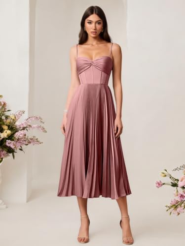 Kyeuan Spaghetti Straps Bridesmaid Dresses Long Satin Pleated Formal Evening Party Gowns Summer Wedding Guest Dresses2