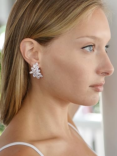 Mariell Cubic Zirconia Crystal Bridal Earrings, Marquis Shape CZ Curved Clusters, Earrings for Wedding, Bridesmaids, Homecoming, Mother of the Bride2