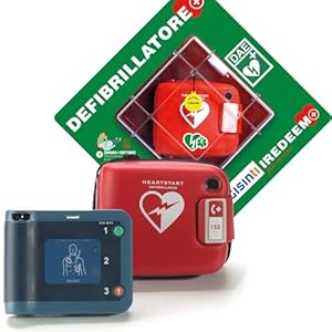 Gisinti Kit Defibrillatore semiautomatico Philips Frx Con Teca Da interno e pannello in ABS. Defibrillatore Portatile, comprensivo di Valigetta Batteria Piastre Adulto/pediatriche Garanzia 8 ANNI