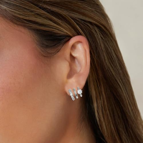 Image of Obidos 14K Gold Plated Illusion Stud Earrings for Women | Triple Huggie Hoop Earrings for One Hole| Trendy Simple Hypoallergenic Fashion Accessories Gold Jewelry Gifts for Womens