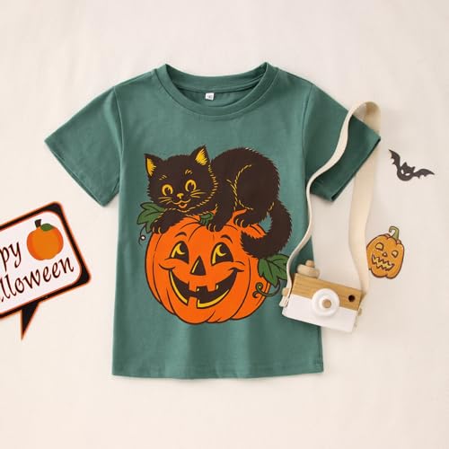 Toddler Black Cat on Pumpkin Shirt Baby Boy Girl Halloween Cat Tees Vintage Pumpkin Face Tops Kids4