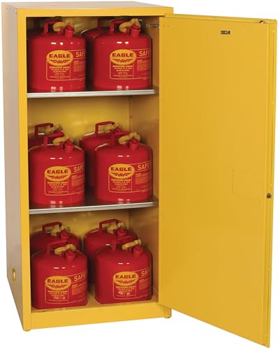 Image of Eagle American Made 60 Gallon Flammable Liquid Storage Cabinet, Manual-Close Fireproof Cabinet for Schools, Garages, Manufacturing Facilities, 34 inch x 34 inch x 65 inch, 1961X