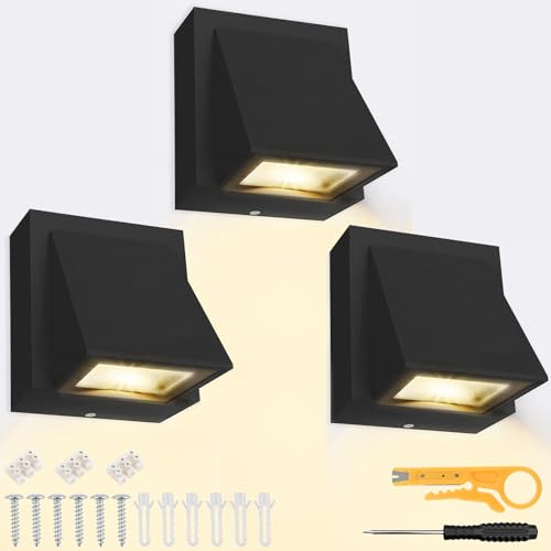 BlueXP Aplique de pared LED Exterior 3 Piezas 5W Impermeable de Negro Iluminación Exterior de bajo Consumo con kit de Montaje Lámpara de pared Compacta para Jardín Terraza Entrada Balcón
