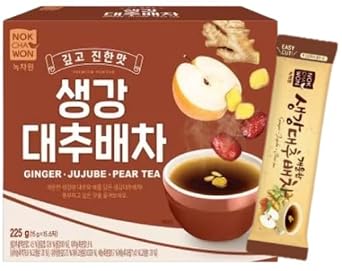 Korean Ginger Jujube Pear Tea Powder Sticks 15 Count, Warm Spiced Herbal Tea Mix, Instant Traditional Korean Tea Drink, Caffeine Free Daily Wellness Beverage l DAHLORE