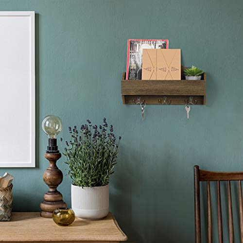 image for SEHERTIWY Mail Holder for Wall with Key Hooks Wooden Mail Sorter Lette
