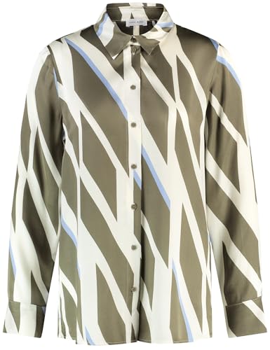 Gerry Weber Blusa de manga larga para mujer con dobladillo y manga larga, puños estampados, Caqui/Wh-white Diag Rayas, 48
