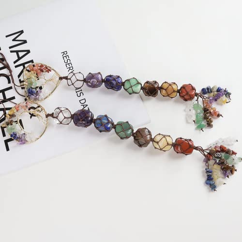 Handmade Crystal Window Car Hanging Ornaments 7 Chakra Home Decoration Feng Shui Ornament Yoga Meditation Car Decoration Tumbled Palm Stones（Style2） #TOP4