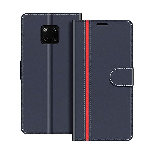 COODIO fodral till Huawei Mate 20 Pro, magnetiskt flip-fodral telefonfodral kompatibel med Huawei Mate 20 Pro mobilfodral, Mörkblå/Röd
