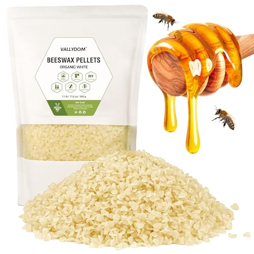 VALLYDOM Beeswax 500g White Beeswax Pellets Candle Wax Organic Beeswax Wax for Candles Making Beeswax Candles Beeswax for Skin Soap Making Supplies Candle Making Candle Wax for Making Candles