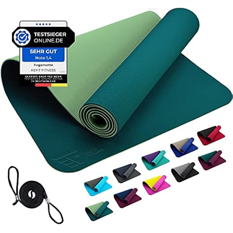 REFIT FITNESS Yoga Matte Perfect-Fit 190 x 60 x 0,6 cm Moosgrün GeckoGrip Sensi-Plus TPE Yogamatte Rutschfest Schadstofffrei Tragegurt Sportmatte Fitnessmatte Gymnastik Sport Pilates Cover