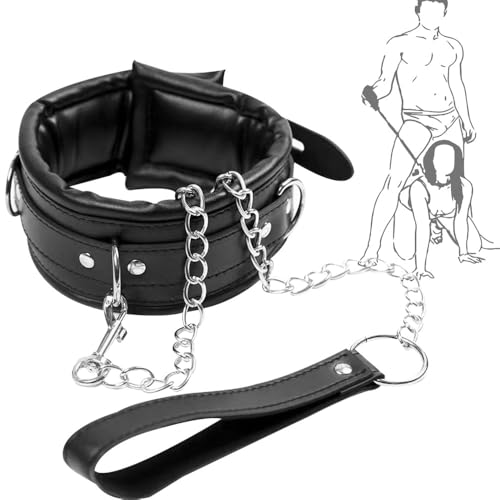 GKLWEJ BDSM Halsband mit Leine Ketten, Leder Halsband Damen für Sex, Einstellbar Sexhalsbänder, Erotik Leash Collar, SexSpielzeug Leder Choker...