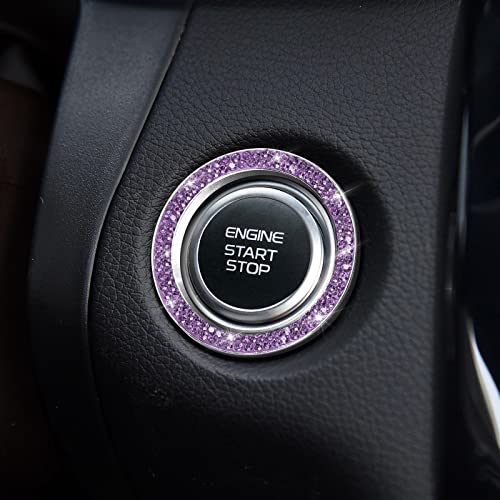 Image of ToBeQueen Purple Car Push Start Button Cover Ring Emblem Sticker, Interior Crystal Diamond Rhinestone Engine Start Stop Ring Decoration, Violet Bling Car Accessories for Women, Purple