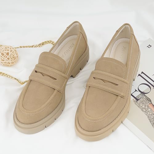 JENN ARDOR Women's Chunky Loafers Slip On Lug Sole Penny Loafer Comfort Casual Round Toe Mid Heels Platform Work Shoes
