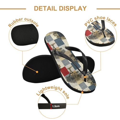 Flip Flop Sandals Trees Plaid Print for Women Men Beach Outdoor XS3
