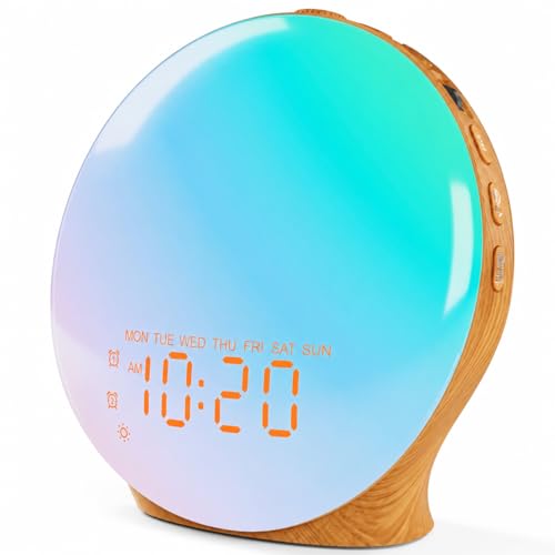 Image of JALL Full Screen Dimmer Sunrise Alarm Clocks for Bedrooms, Wake Up Light with FM Radio, 25 White Noise Sleep Sounds, Bluetooth Speaker, Dual Alarms Bedside Clock for Heavy Sleepers