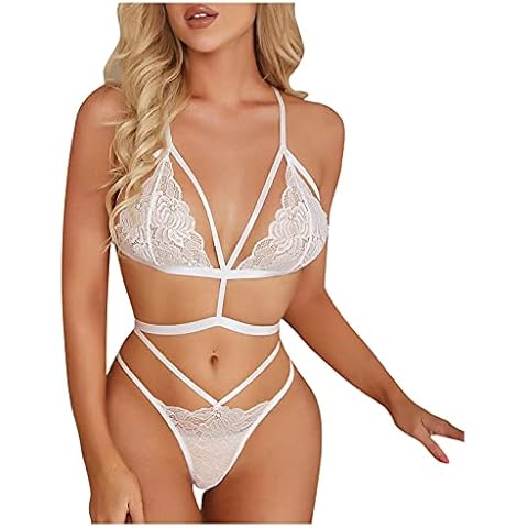 MJGkhiy Ski Underwear Men's Set Pyjama Underwear Black Sleepsilie Steel Fashion Tights Lace Ring Men's Set Pyjamas Lingerie Set Bra and Briefs, White, L Cover