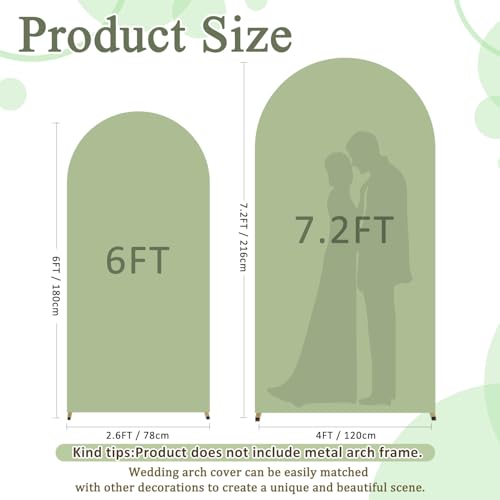 Image of FOTSHARER Sage Green Spandex Arch Cover 6FT 7.2FT Arch Covers Stretchy Set of 2 Wedding Arch Stand Cover for Chiara Wall Round Top Arches Fabric Cover Garland for Graduation Party