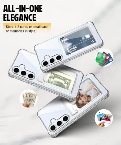 Image of WOW IMAGINE Transparent Back Cover Case for Samsung Galaxy S24 FE 5G | Flexible Built-in Slim Card Pockets Wallet | 360 Camera Protection TPU | Soft Silicone Mobile Cover - Transparent