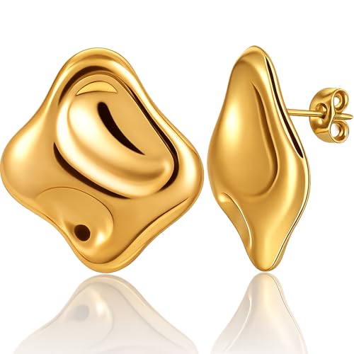 Atgdluk® Gold Earrings for Women, 14K Gold Plated Chunky Stud Earrings, Lightweight Hypoallergenic Statement Earrings for Sensitive Ears, Trendy Everyday Jewelry Gift by Atgdluk - Used condition - US$3.41