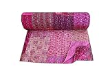 RAJBHOOMI HANDICRAFTS Indian Patchwork Kantha Quilt,Throw Handmade Silk Patola Kantha Bed Cover,King