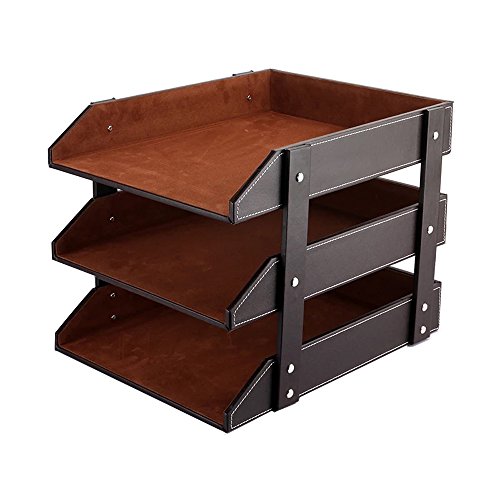 UnionBasic PU Leather Stackable Office File Document Tray Case Rack Desk File Document Organizer Holder (3-Layer, Brown) UnionBasic PU Leather Stackable Office File Document Tray Case Rack Desk File Document Organizer Holder (3-Layer, Brown)