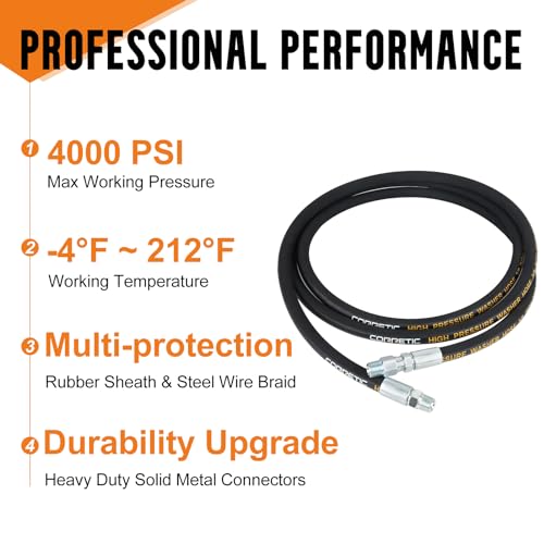 Image of Pressure Washer Whip Hose 8 FT x 3 /8 Inch, 4000 PSI Power Washer Jumper Hose