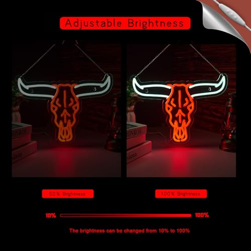Image of Longhorn Bull Skull Neon Sign Cowboy Western Rodeo Bull Skull Neon Sign for wall decor Beer Bar Club Man Cave(16.5x11.9 Inch)