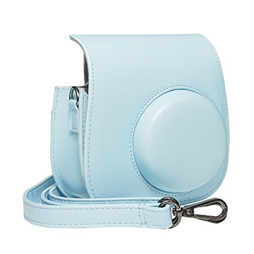Blummy PU Leather Camera Case compatible with Fujifilm Instax Mini 11/ Mini 9/ Mini 8 Instant Camera with Adjustable Strap and Pocket (Blue)