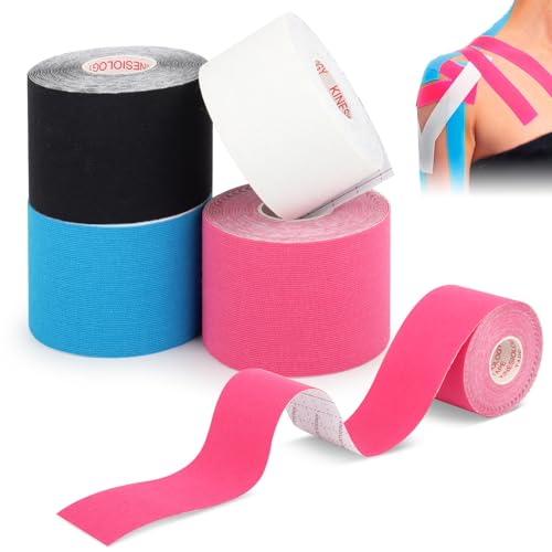 UTOCLEC 4 Rollen Sporttape, 5Mx5cm & 5mx3.8cm Elastisches Kinesiotapes, Tape Sport Tape Set, Fixierbinde Haftbandage Selbstklebend für Gelenk und Muskelunterstützung, Schulter, Knöchel, Ellbogen