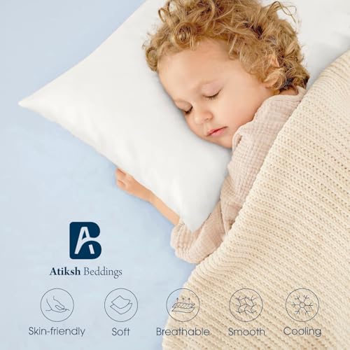 Image of Atiksh Beddings Pack of 2 13x18 Inch Toddler Travel Pillow Cases - 100% Soft Egyptian Cotton, 600 Thread Count with Zipper Closure for Small Travel Pillowcase Cover, White Solid