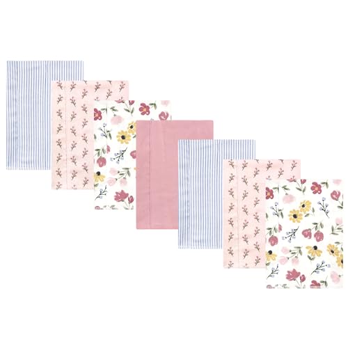 Image of Hudson Baby Unisex Baby Cotton Poly Flannel Burp Cloths, Soft Painted Floral 7 Pack, One Size
