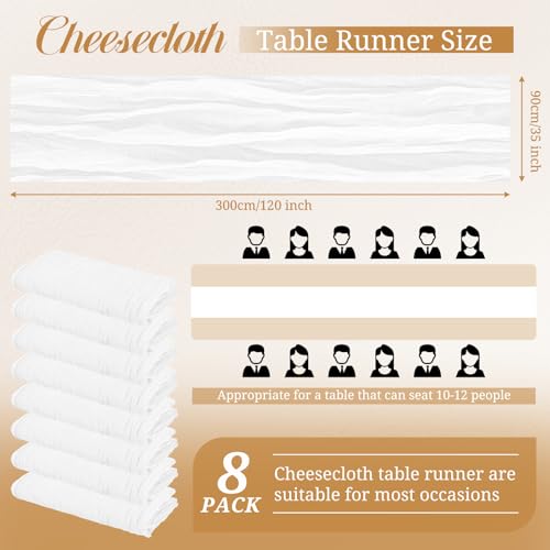 Pesonlook 8 Pack White Cheesecloth Table Runner, 35x120 Inch, Boho Gauze, Rustic Romantic, Wedding Party Bridal Shower Decoration by Pesonlook - Image 2