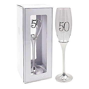 Glamorous Silver Plated "50" 50th Birthday Prosecco Glass / Champagne Flute with Presentation Box