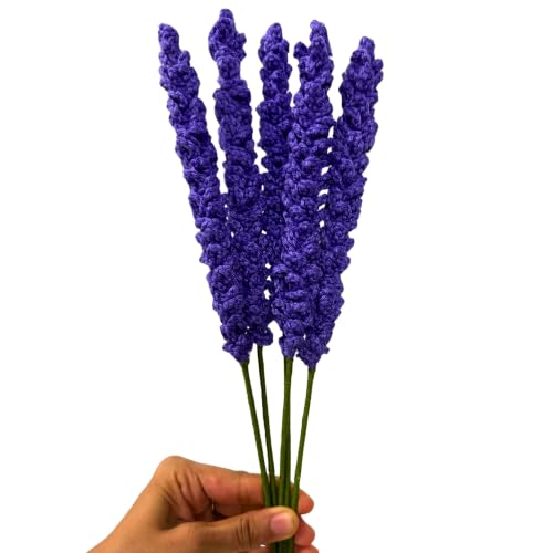 Image of Prapti Handicrafts Handmade Crochet Lavender Artificial Flowers for Vase, Home Decoration (5, Lavender)