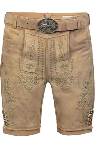 Edelnice Trachtenmode Kurze Wildbock Trachten Lederhose Adam inkl. Trachtengürtel aus Ziegenleder Gr. 44-64 (52)