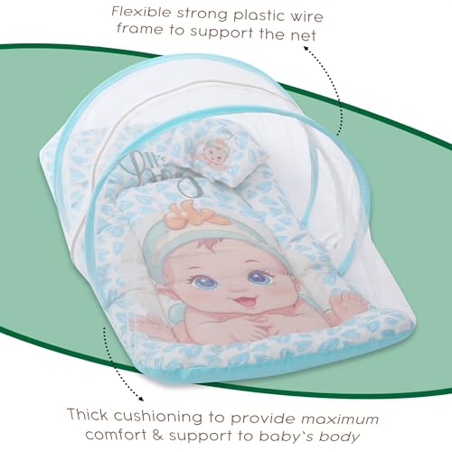 Image of Mommers Baby Folding Mosquito net, Umbrella Net for Travel and Bed, Breathable Mosquito Protection for Kids (0 to 6 Months) Blue