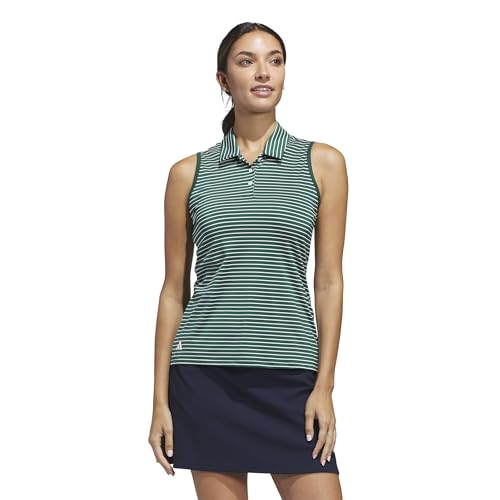 Adidas Women'S Performance Stripe Sleeveless Polo, Collegiate Green, Medium