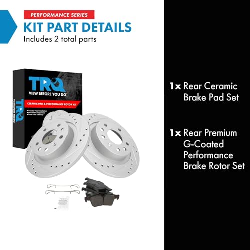 Image of TRQ Performance Rear Brake Pad and Rotor Set Ceramic Coated Drilled Slotted Rotors Compatible with 2003-2003 Saab 9-3
