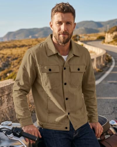 Image of SANGTREE Men's Trucker Jacket Lightweight Jacket Cotton Casual Outerwear With Pockets