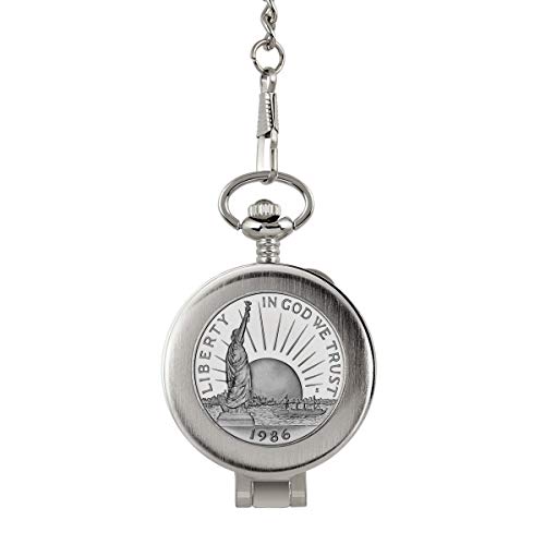 Image of American Coin Treasures U.S. Coin Pocket Watch with Skeleton Movement | Statue of Liberty Commemorative Half Dollar | Sweeping Second Hand, Magnifying Glass | Certificate of Authenticity