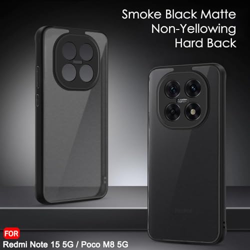 Image of TheGiftKart Hybrid Shockproof Back Cover Case for Mi Redmi Note 15 / Note 15 SE /Poco M8 5G | Camera Protection Module | Hard Back Cover Case (PC & TPU, Translucent Smoke Matte Back, Black Sides)