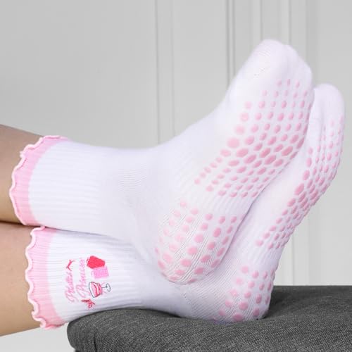 Image of Pilates Grip Yoga Socks For Women Barre Socks Cute Athletic Non Slip Sock | Soft cotton, breathable Non-slip grip sole Ruffle embroidery design For pilates barre yoga Cute women's gift