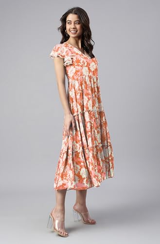 Image of Janasya Women's Georgette Printed Flared Western Dress