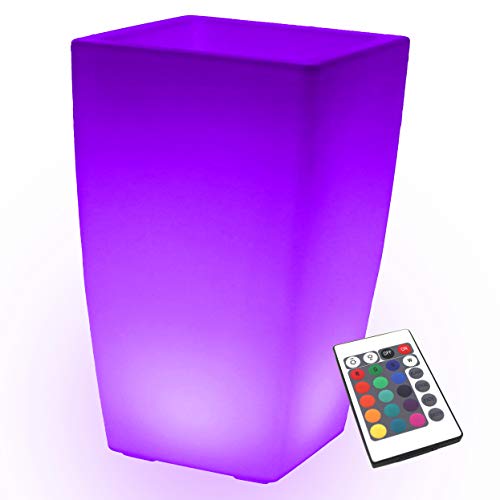 Preisvergleich Produktbild PK Green Erstklassiger LED Blumentopf Pflanzkübel Leuchtvase Innen, Außen, Garten / Farbwechsel, Fernbedienung / 50cm Hoch, Blumenkübel Pflanztopf Leuchtend Akku / Stehlampe Wasserdicht Modern Design