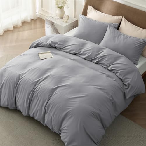 Bedsure Double Duvet Cover Set - Brushed Microfiber Bed Cover Set with Zipper Closure, Quilt Bedding Cover with 2 Pillowcases, Light Grey - Image 4