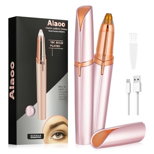Alaoo Depiladora Facial Mujer, Depiladora Cejas Mujer Eléctrica, Sin dolor Eléctrica Removedor de Vello Facial, Portátil, USB Recargable y Luz LED, para Cara Nariz Labio (Oro rosa)