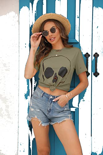 Veatzaer Summer Cotton Graphic Shirts Womens Short Sleeve Crewneck Tees Skull Distressed T Shirt Loose Casual Tops S-XXL4