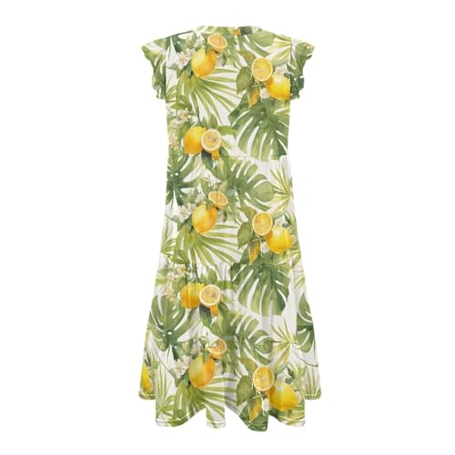 Image of Womens Summer Dress Ruffle Sleeve V Neck Dress Casual Fit Flowy Beach Vacation Sundress with Pocket S-2XL