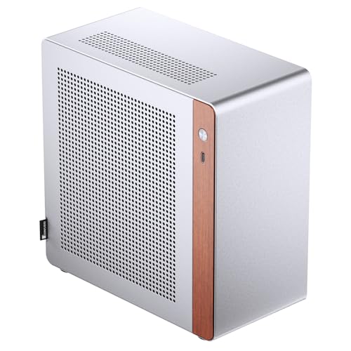 Image of JONSBO N10 Silver MINI ITX PC Case, Aluminum Alloy with Walnut Trim SFF Desktop Case, Standing or Lying, Compatible with 1U Flex PSU,Compact & Portable 4.5L Small, with 2Fans,4x2.5 SSD,Silver